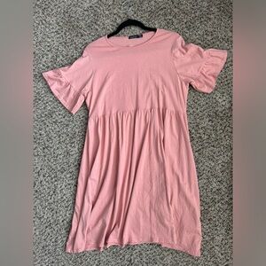 Peach Babydoll Dress with Ruffle Sleeve